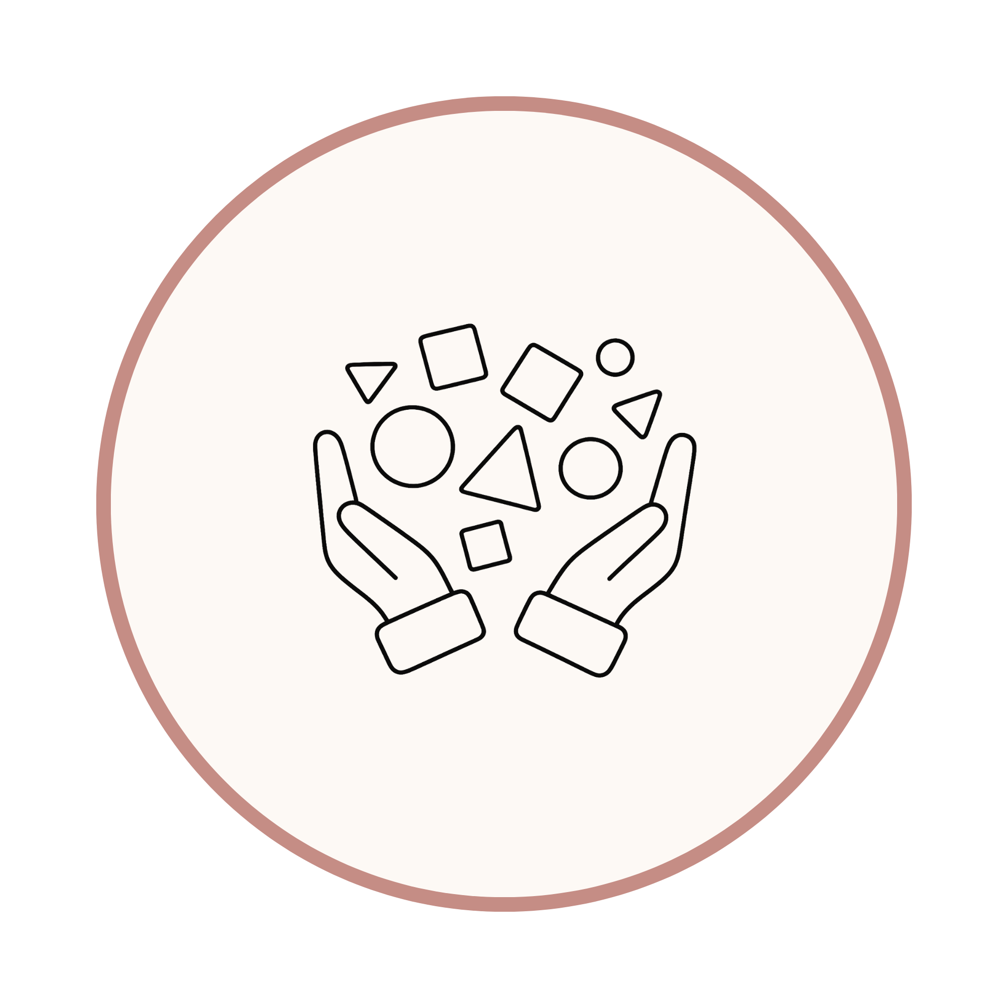 Icono de manos recogiendo formas